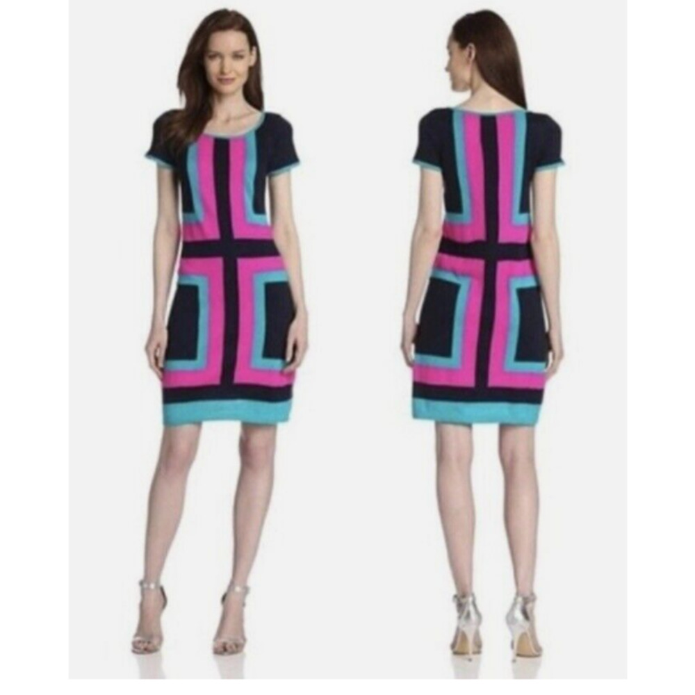 Lilly Pulitzer Isabella Sweater Dress Size XS Colorblock Pink Navy‎ Knee Length